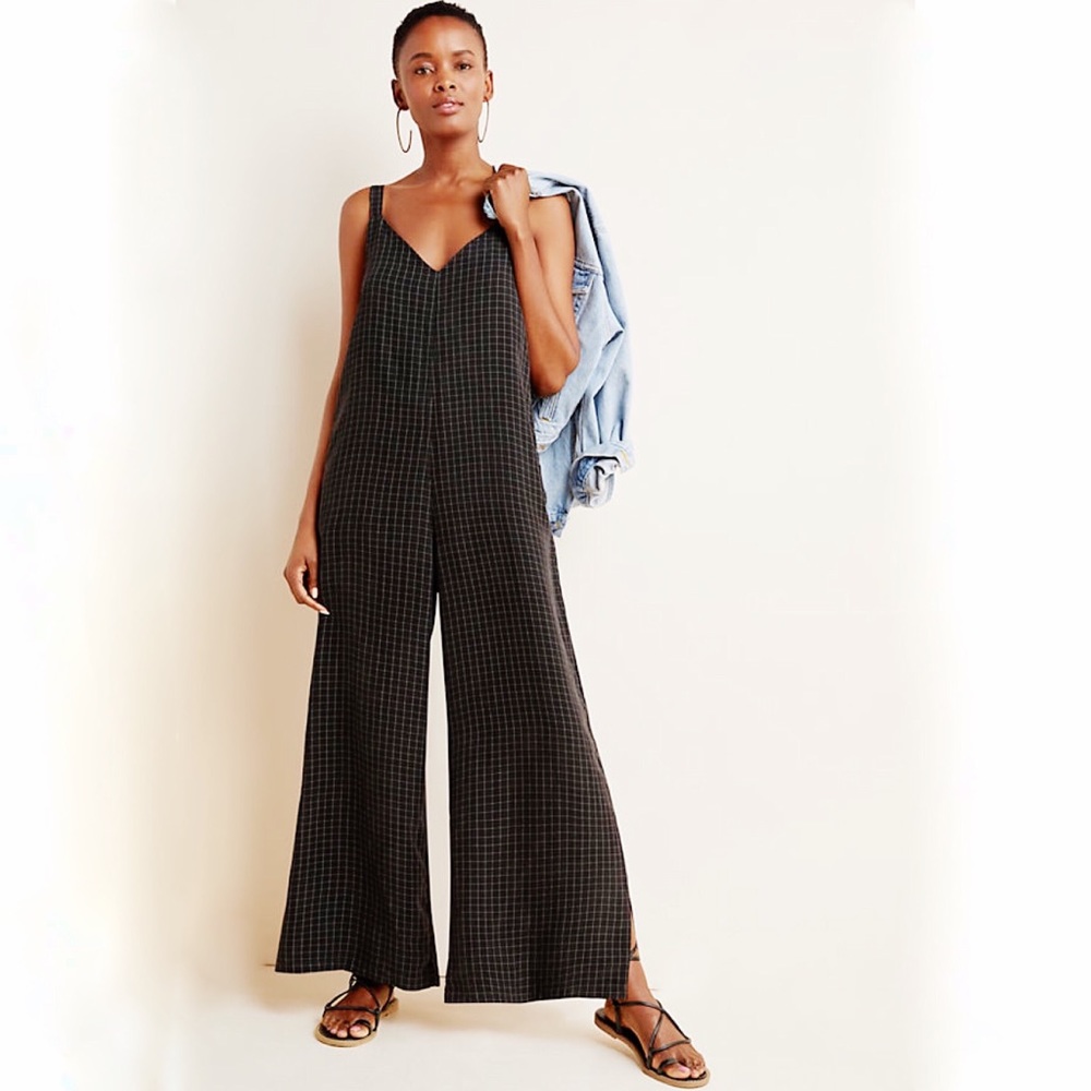 Anthro DRA Dawn Checked Wide Leg Layering Jumpsuit